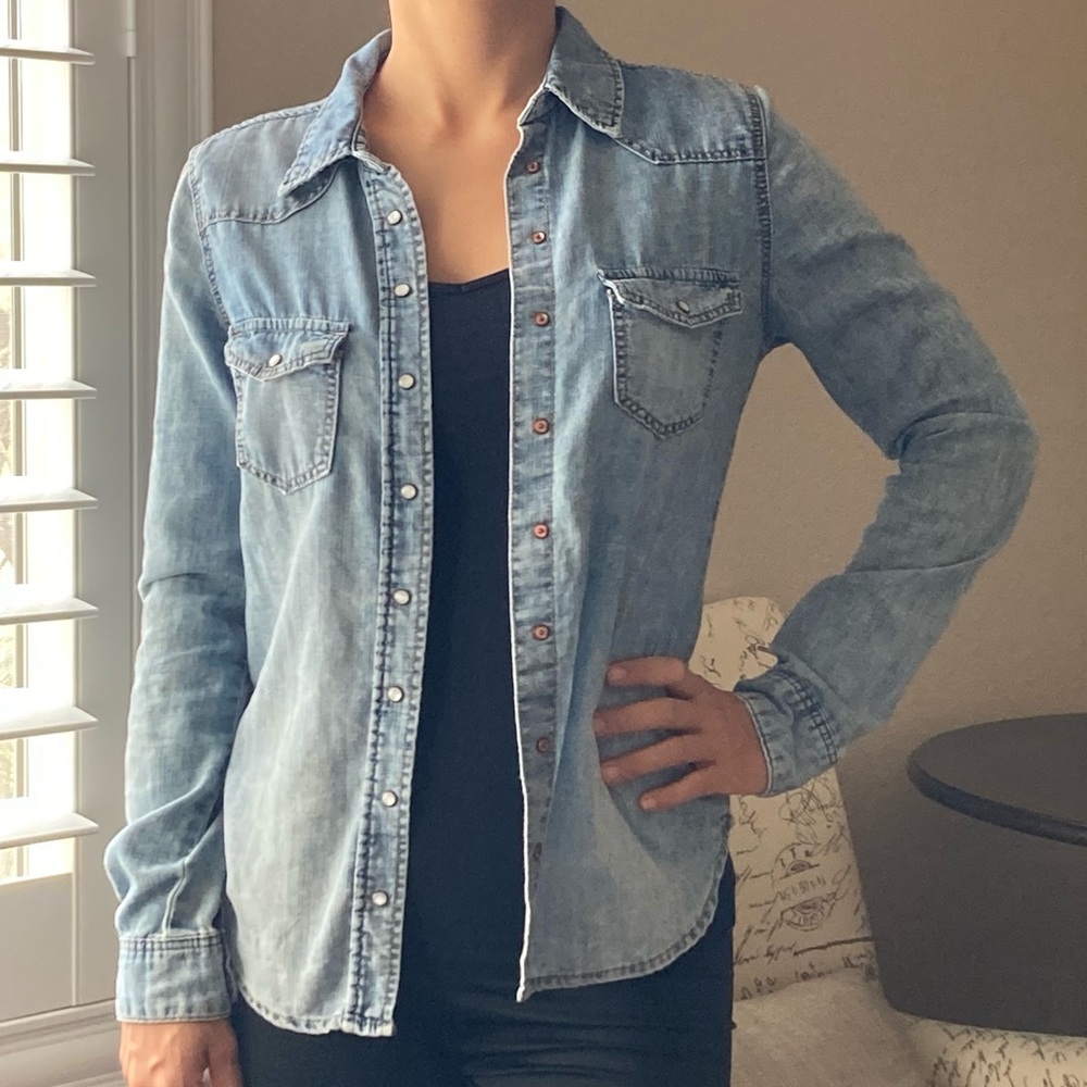 H & M denim long sleeve polo